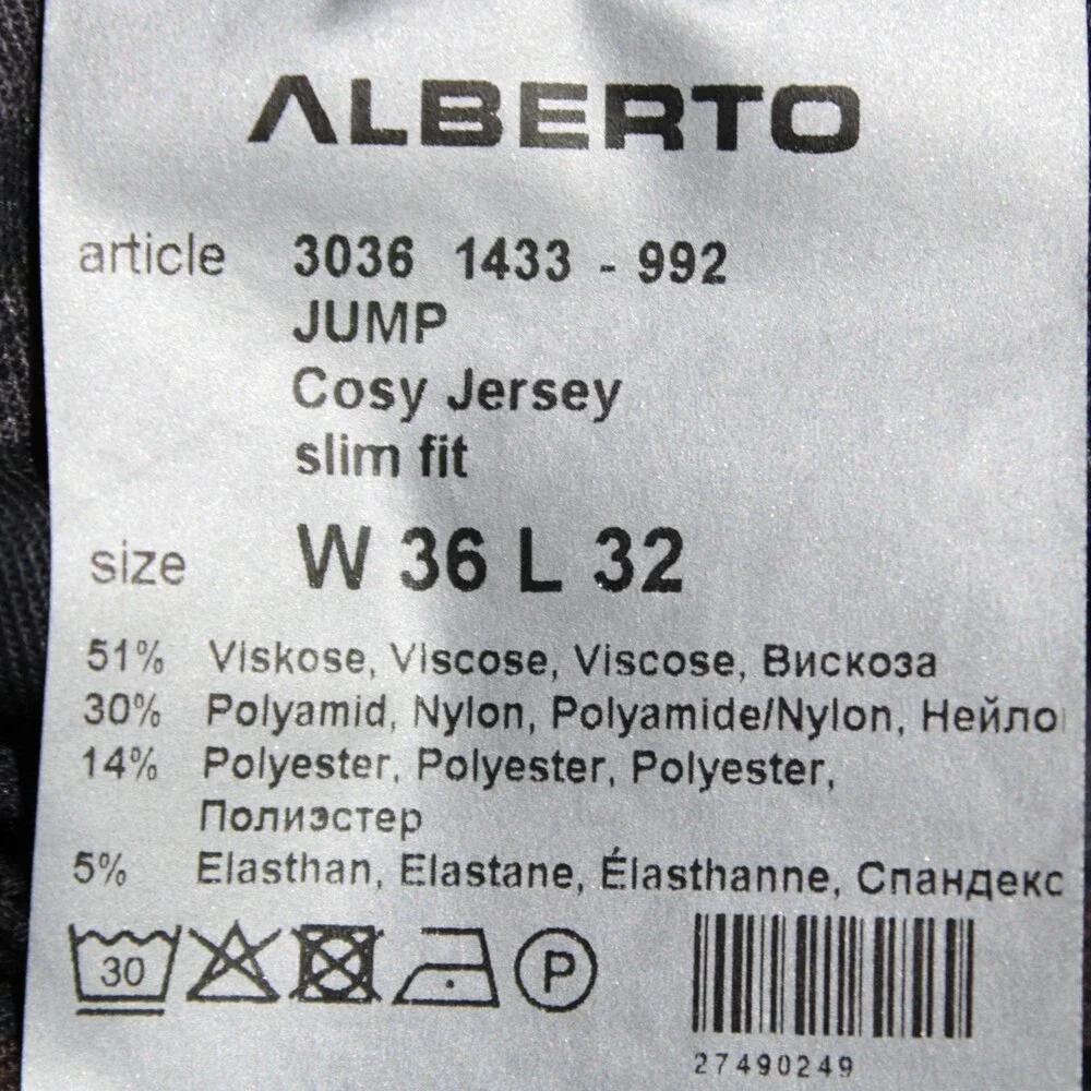 Alberto NWT Jump Cozy Jersey Casual Pants Size 36 US Slim Fit Gray Viscose Blend